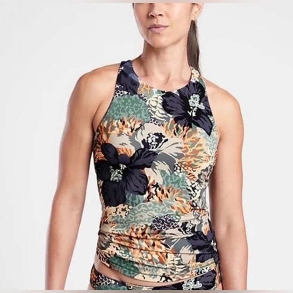 Athleta Tankini Maldives Floral Top High-Neck Multicolor Bra Cup 38 B/C - Picture 2 of 9